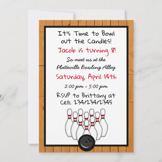 Invitation Bowling Thème Anniversaire Fête (Dos)