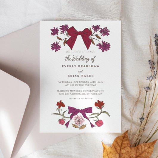 Invitation Bows & Blossoms Magneta Coquette Mariage