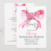 Invitation Bows élégants avant Vows Pink Bachelorette Party (Devant / Derrière)