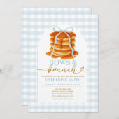 Invitation Bows et Brunch Pancake Baby shower bleu En vichy (Devant / Derrière)