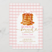 Invitation Bows et Brunch Pancake Baby shower bleu En vichy (Devant / Derrière)