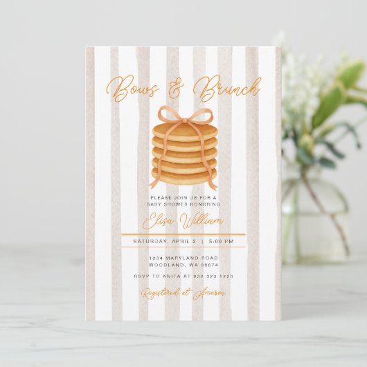 Invitation Bows et Brunch Pancake Stripe Baby shower Brunch (Debout devant)