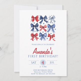 Invitation  Bows fourth of July birthday