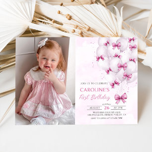 Invitation Bows roses Ballons Fille Anniversaire Photo Invita