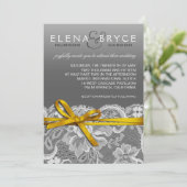 Invitation Bows ruban et Mariage en dentelle gris jaune (Debout devant)