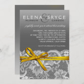 Invitation Bows ruban et Mariage en dentelle gris jaune (Devant / Derrière)
