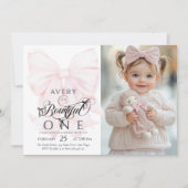 Invitation Bowtiful One 1st Birthday Bow Girls Photo (Devant)