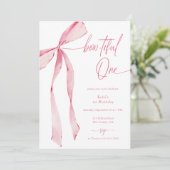 Invitation Bowtiful One Watercolor rose Photo 1er anniversair (Debout devant)
