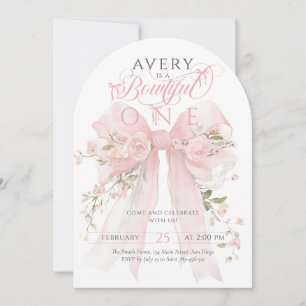 Invitation Bowtiful Un 1er Anniversaire Floral Bow Girls