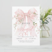 Invitation Bowtiiful One 1st Birthday Floral Bow Girls (Debout devant)