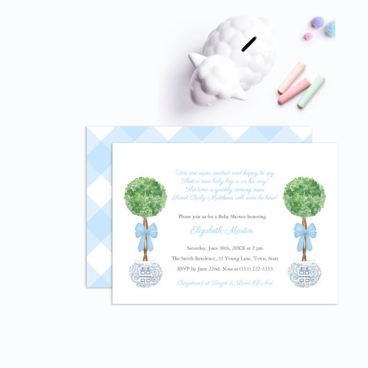 Invitation Box Ball Topiary Baby Boy Poem Douche Party