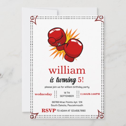 Invitation boxe anniversaire 5e 4e 6e 7e 8e 9e 10e (Devant)