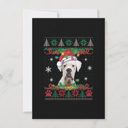 Invitation Boxer blanc Noël Père Noël Amoureux des chiens lai (Devant)