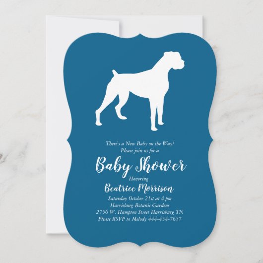 Invitation Boxer Chien Baby shower Blue Boy (Devant)