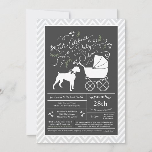 Invitation Boxer Chien Baby shower genre neutre (Devant)