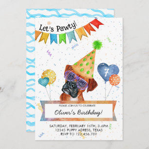 Invitation Boxer Lets Pawty Chien Anniversaire Fête Invitatio
