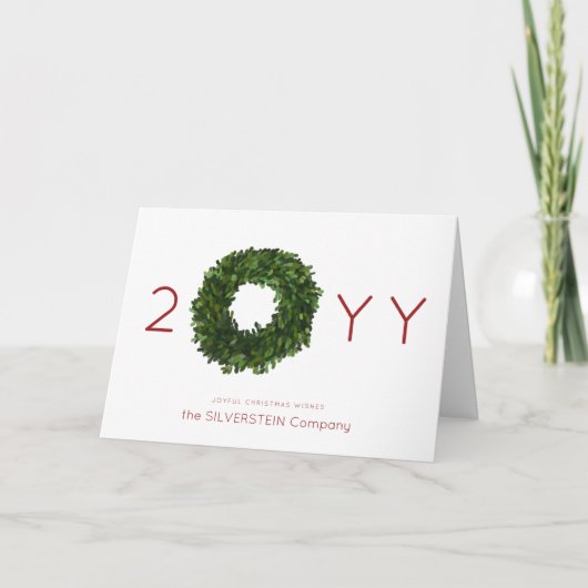 Invitation Boxwood Wreath Noël Fête Entreprise Plié (Devant)