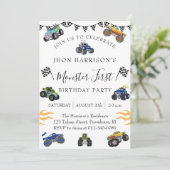 Invitation Boy 1st Birthday Party Monster Car  (Debout devant)