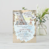 Invitation Boy Adventure Await Travel Map Baby shower (Debout devant)