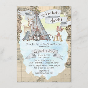 Invitation Boy Adventure Await Travel Map Baby shower
