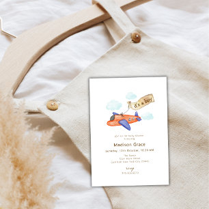 Invitation Boy Adventure Travel Aviator Baby shower d'avion