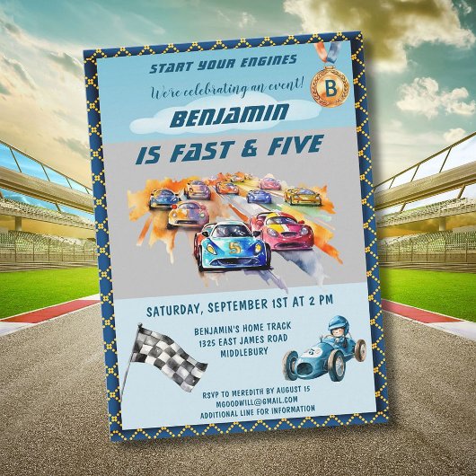 Invitation Boy Auto Voiture Racing Thème 5ème Anniversaire