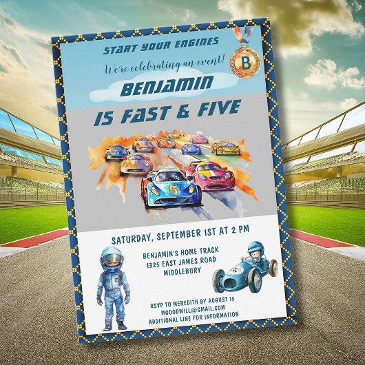 Invitation Boy Auto Voiture Racing Thème 5ème Anniversaire