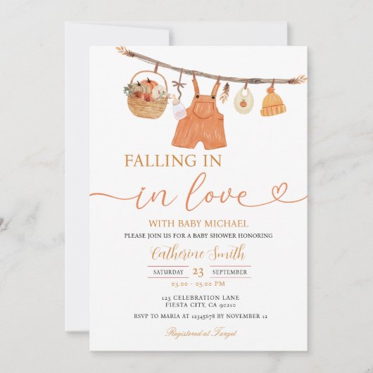 Invitation Boy Automne Clothesline Baby shower d'automne Invi (Devant)