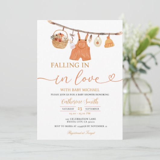 Invitation Boy Automne Clothesline Baby shower d'automne Invi (Debout devant)