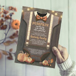 Invitation Boy Baby Shower<br><div class="desc">Rustic Fall Boy Baby shower Invitation avec Bow Cravate Burlap Wood Chevron et Orange Citrouille Illustrations</div>