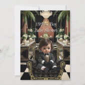 Invitation Boy Baby Shower 1920s Art deco Room black gold (Devant)