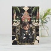Invitation Boy Baby Shower 1920s Art deco Room black gold (Debout devant)