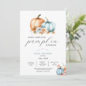 Invitation Boy Baby shower Automne Citrouille Rustique (Debout devant)