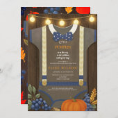 Invitation Boy baby shower autum chute bleu burlap bodysuit (Devant / Derrière)