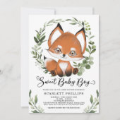 Invitation Boy Baby shower Boy de renard botanique de bois (Devant)