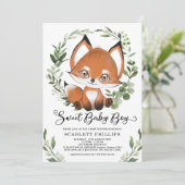 Invitation Boy Baby shower Boy de renard botanique de bois (Debout devant)