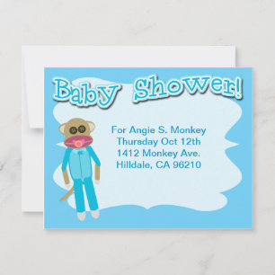Invitation Boy Baby shower Cute Sockmonkey Art