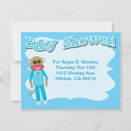 Invitation Boy Baby shower Cute Sockmonkey Art (Devant)