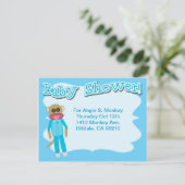 Invitation Boy Baby shower Cute Sockmonkey Art (Debout devant)