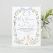 Invitation Boy Baby shower Preppy Southern Blue Stork (Debout devant)