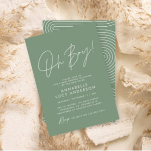 Invitation Boy baby shower script moderne sauge vert élégant