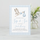 Invitation Boy Baby shower Southern Sip & Voir Blue Stork (Debout devant)