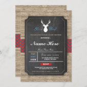 Invitation Boy Baby shower Wood Rustic Antler Stag (Devant / Derrière)