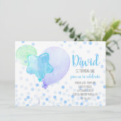 Invitation Boy Ballons Confetti Blue Cute 1er Anniversaire (Debout devant)