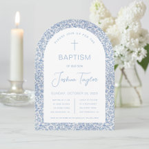 Boy Baptism Arc Bleu Blanc Floral Vintage Motif