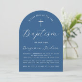 Invitation Boy Baptism Arc Classique Bleu Blancs Script & Cro (Debout devant)