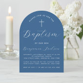 Invitation Boy Baptism Arc Classique Bleu Blancs Script & Cro