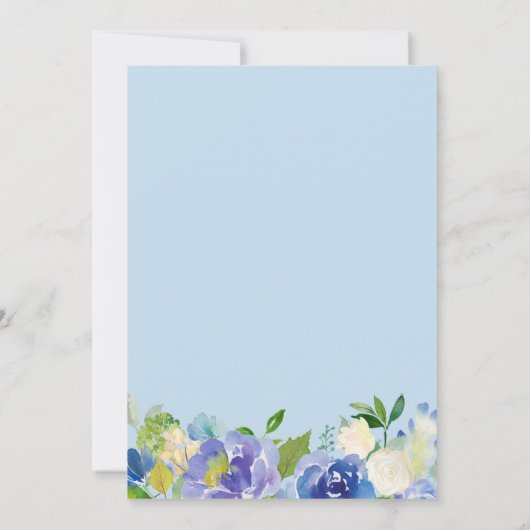 Invitation Boy Baptism Blue Hydrangea Aquarelle Floral (Dos)