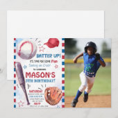Invitation Boy Baseball Anniversaire Photo (Devant / Derrière)