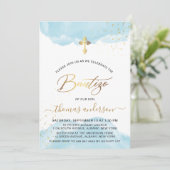 Invitation Boy Bautizo Gold Et Blue Watercolor (Debout devant)